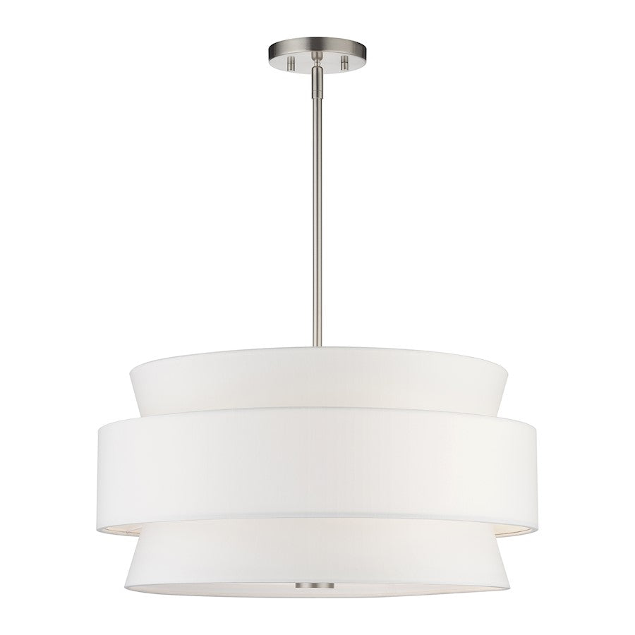 Livex Fontana 5Lt Pendant Chandelier, Nickel/White/White Fabric - 60025-91