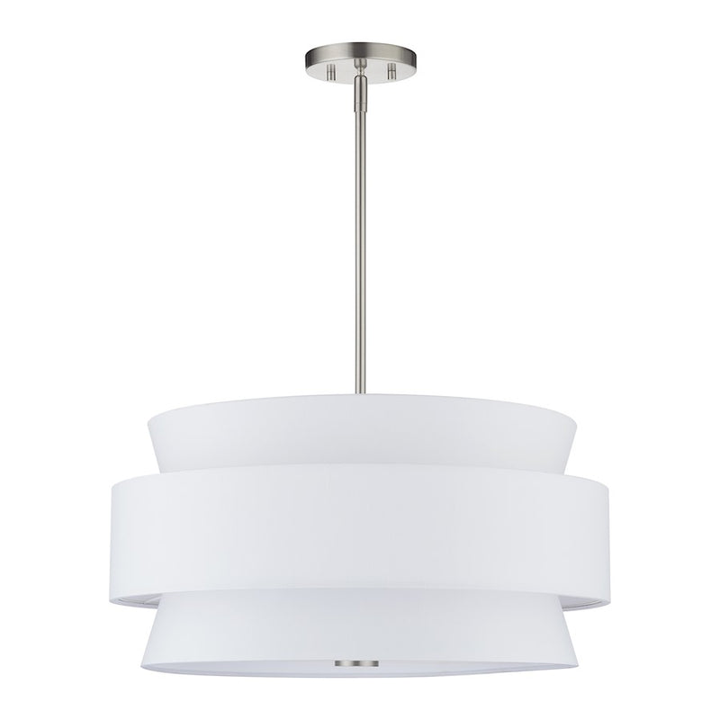 Livex Fontana 5Lt Pendant Chandelier, Nickel/White/White Fabric