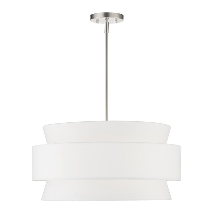 Livex Fontana 5Lt Pendant Chandelier, Nickel/White/White Fabric