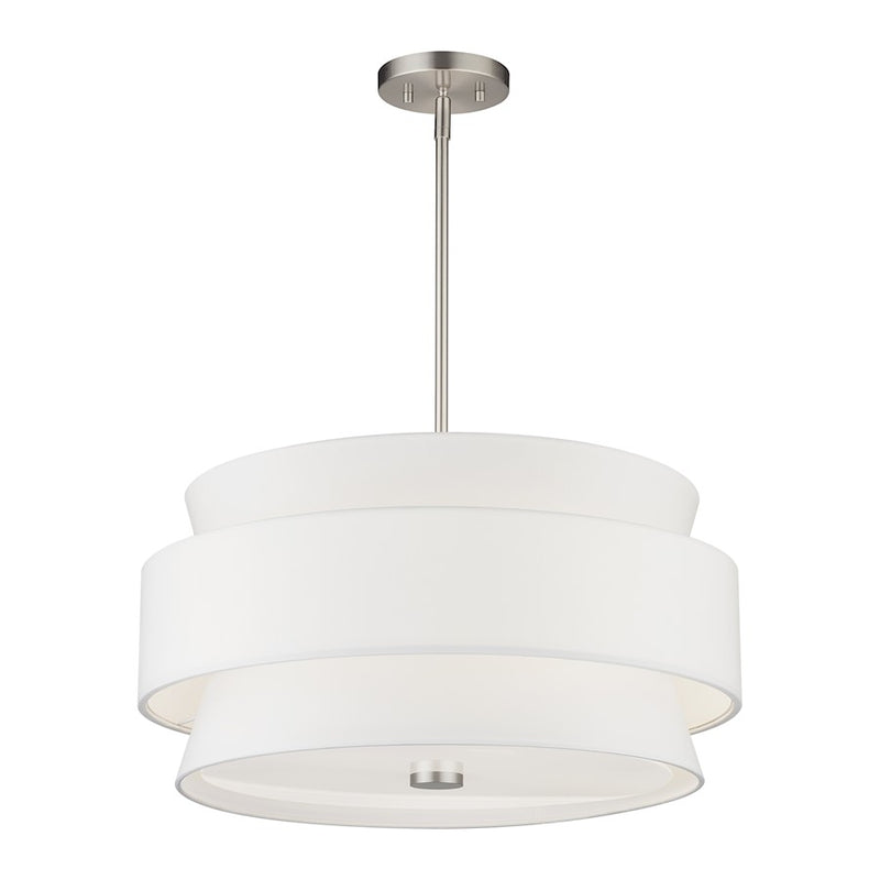 Livex Fontana 5Lt Pendant Chandelier, Nickel/White/White Fabric