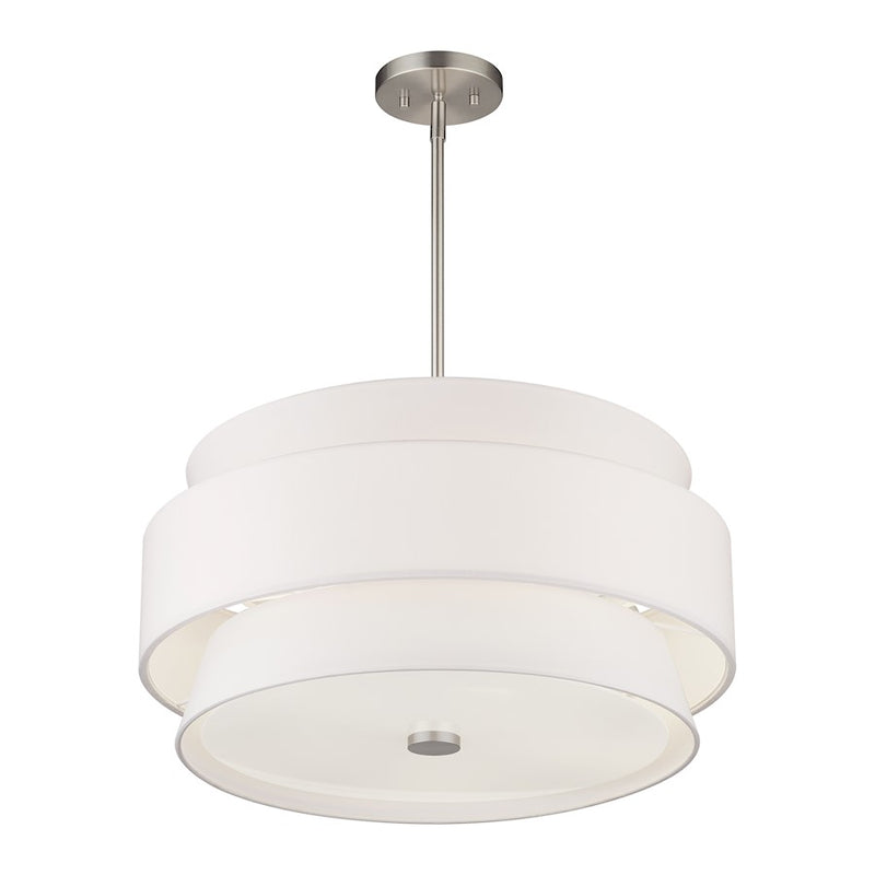 Livex Fontana 5Lt Pendant Chandelier, Nickel/White/White Fabric