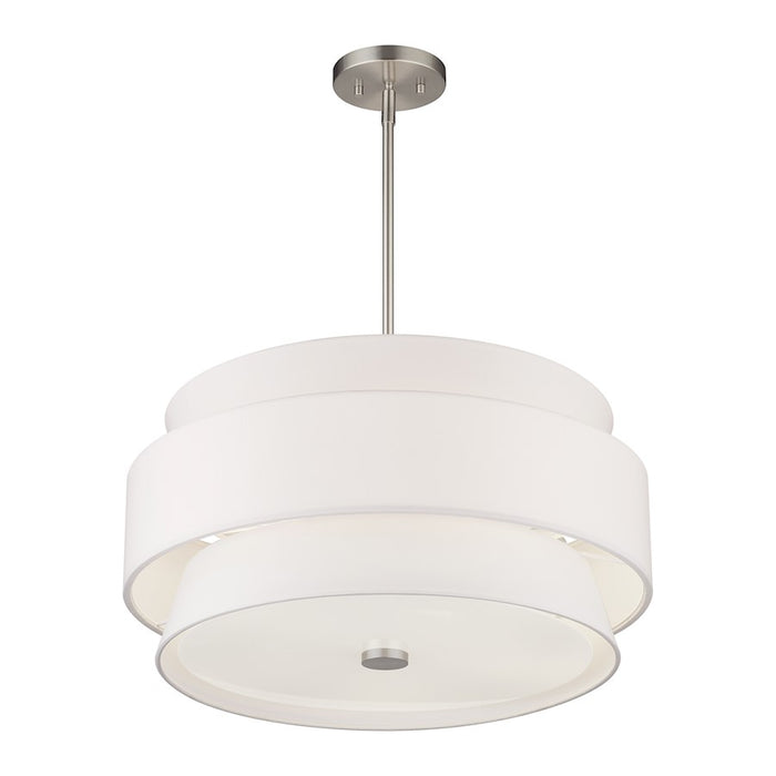 Livex Fontana 5Lt Pendant Chandelier, Nickel/White/White Fabric