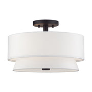 Livex Fontana 3Lt Semi-Flush, Bronze/White/White Fabric - 60026-07