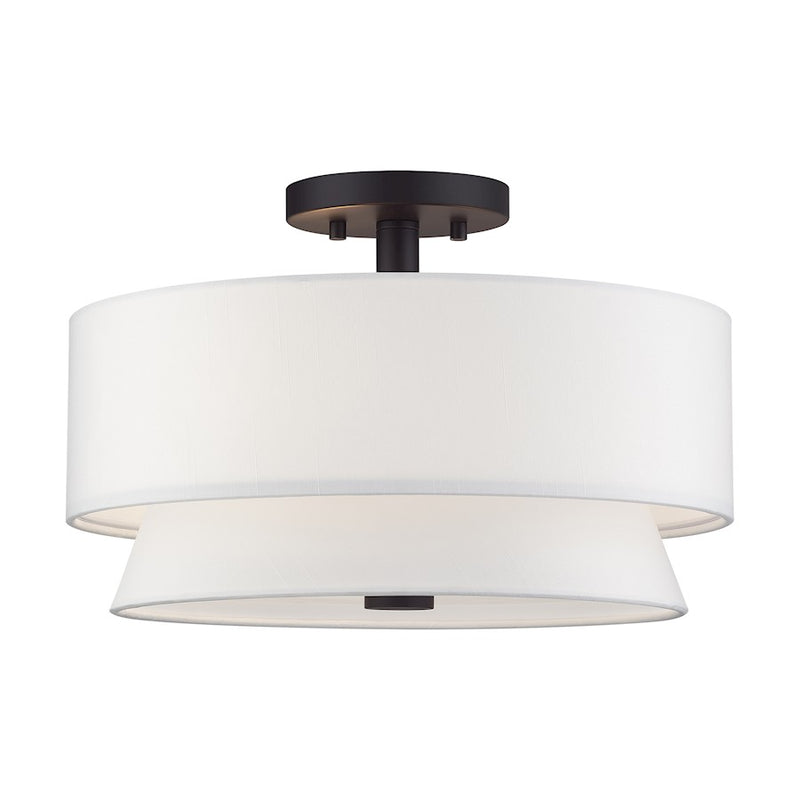 Livex Fontana 3Lt Semi-Flush, Bronze/White/White Fabric - 60026-07