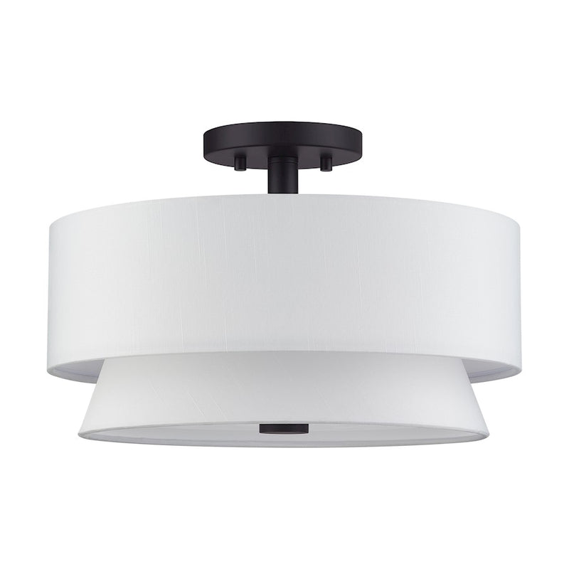Livex Fontana 3Lt Semi-Flush, Bronze/White/White Fabric