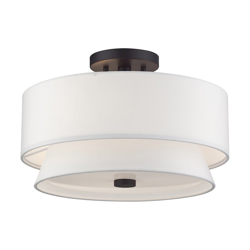 Livex Fontana 3Lt Semi-Flush, Bronze/White/White Fabric