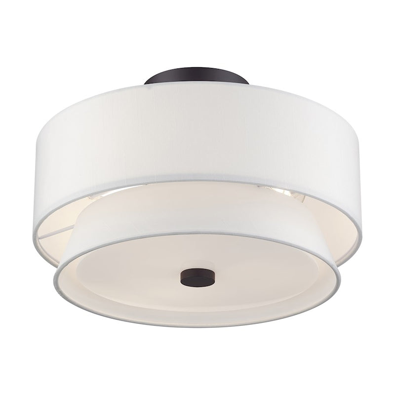 Livex Fontana 3Lt Semi-Flush, Bronze/White/White Fabric