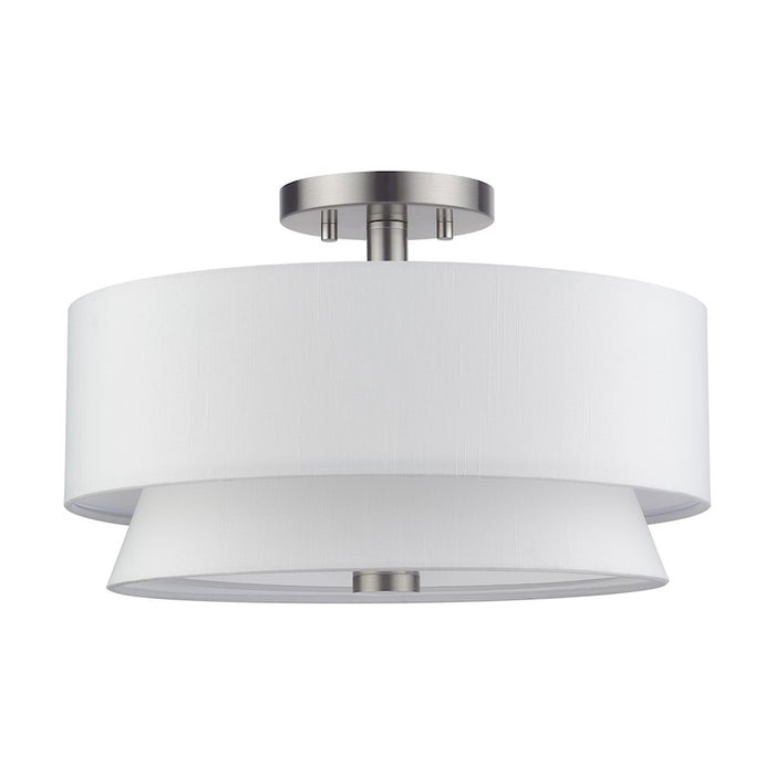 Livex Fontana 3Lt Semi-Flush, Brushed Nickel/White/White Fabric