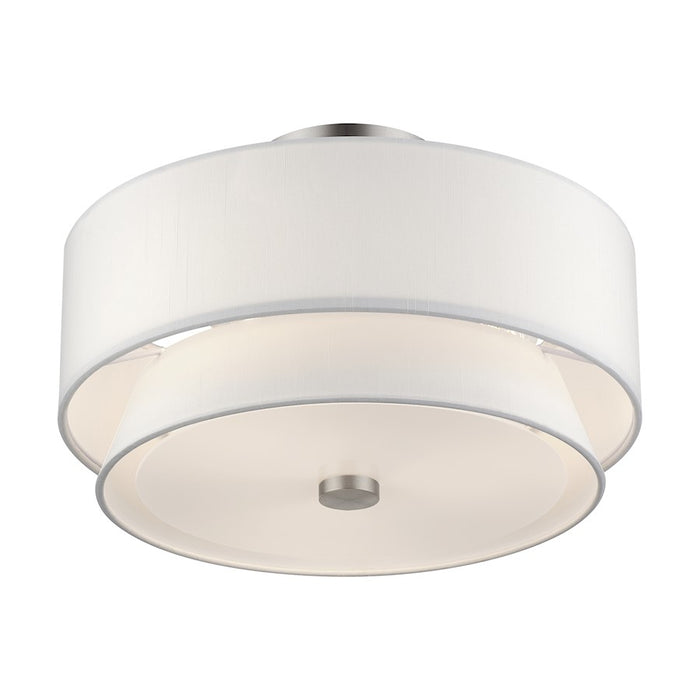 Livex Fontana 3Lt Semi-Flush, Brushed Nickel/White/White Fabric