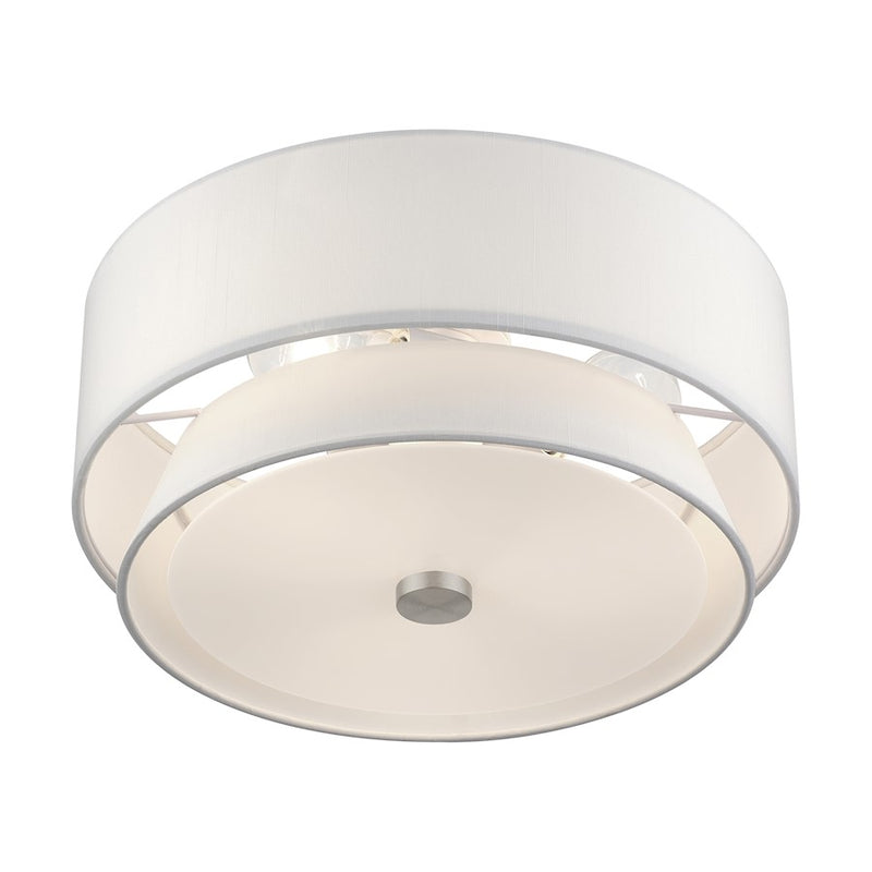 Livex Fontana 3Lt Semi-Flush, Brushed Nickel/White/White Fabric