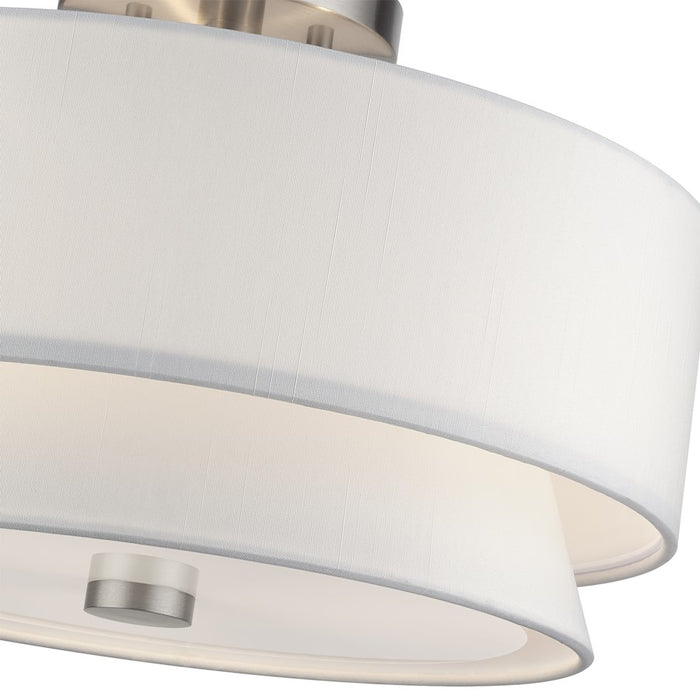 Livex Fontana 3Lt Semi-Flush, Brushed Nickel/White/White Fabric