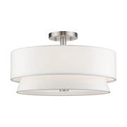 Livex Fontana 4Lt Semi-Flush, Brushed Nickel/White/White Fabric - 60027-91