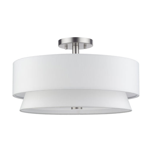 Livex Fontana 4Lt Semi-Flush, Brushed Nickel/White/White Fabric