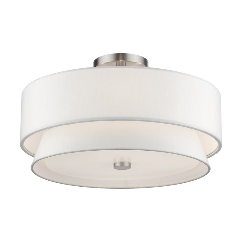 Livex Fontana 4Lt Semi-Flush, Brushed Nickel/White/White Fabric