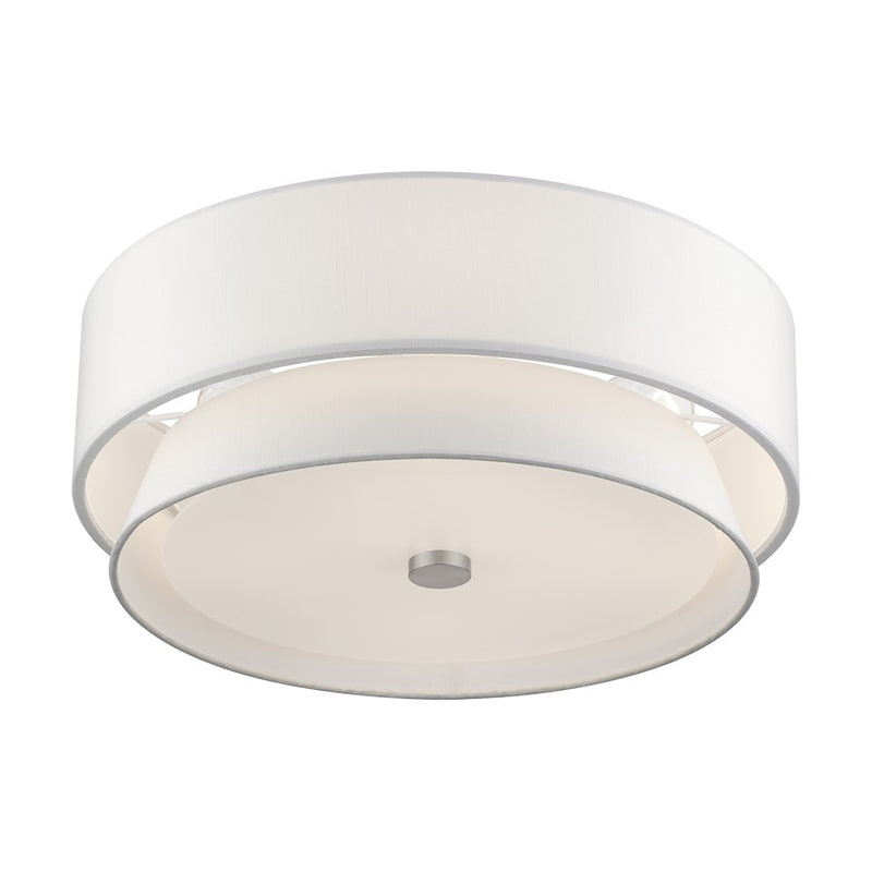 Livex Fontana 4Lt Semi-Flush, Brushed Nickel/White/White Fabric
