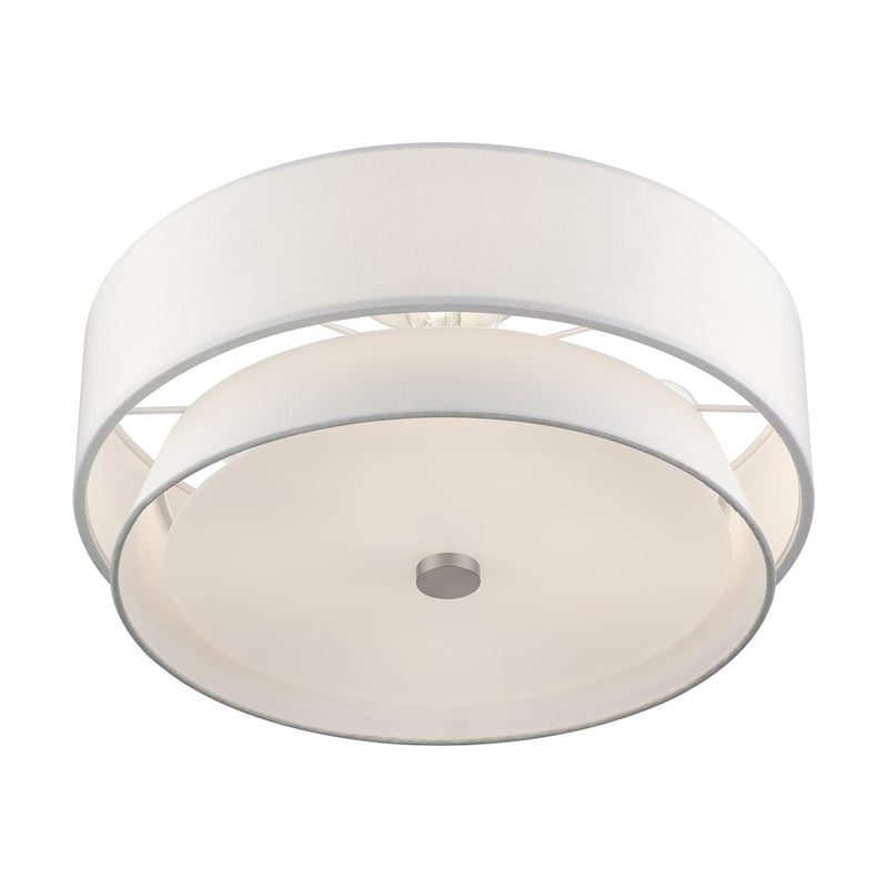 Livex Fontana 4Lt Semi-Flush, Brushed Nickel/White/White Fabric