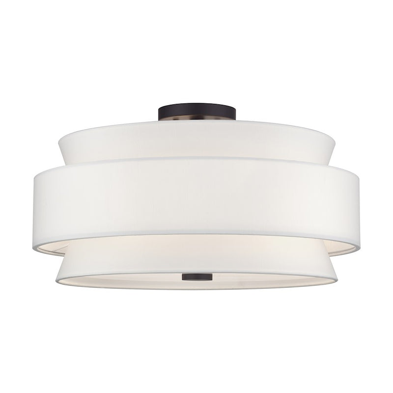 Livex Fontana 5Lt Semi-Flush, Bronze/White/White Fabric - 60028-07