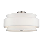 Livex Fontana 5Lt Semi-Flush, Brushed Nickel/White/White Fabric - 60028-91