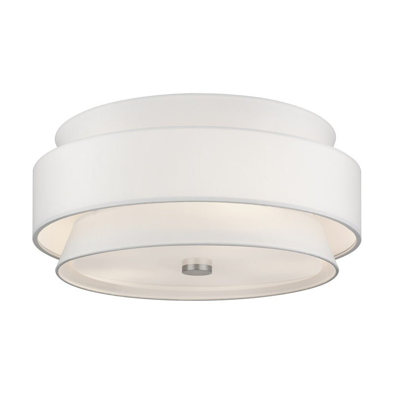 Livex Fontana 5Lt Semi-Flush, Brushed Nickel/White/White Fabric