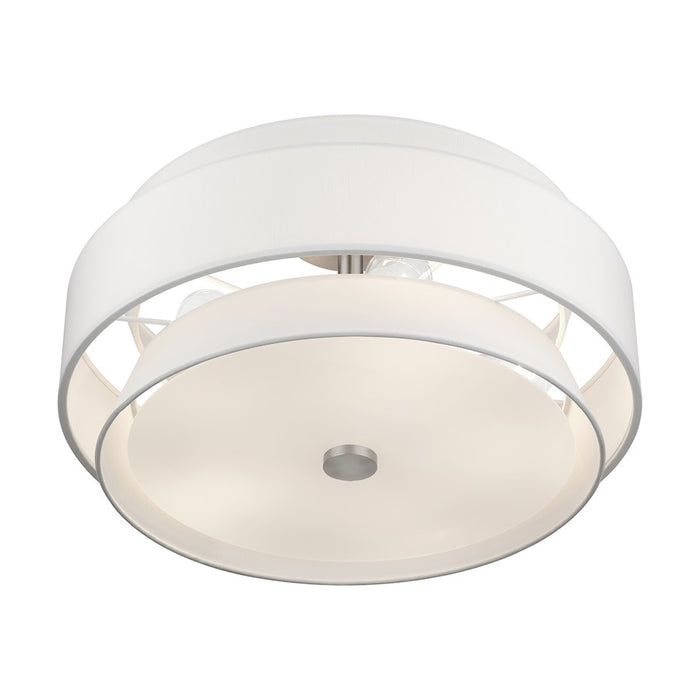 Livex Fontana 5Lt Semi-Flush, Brushed Nickel/White/White Fabric