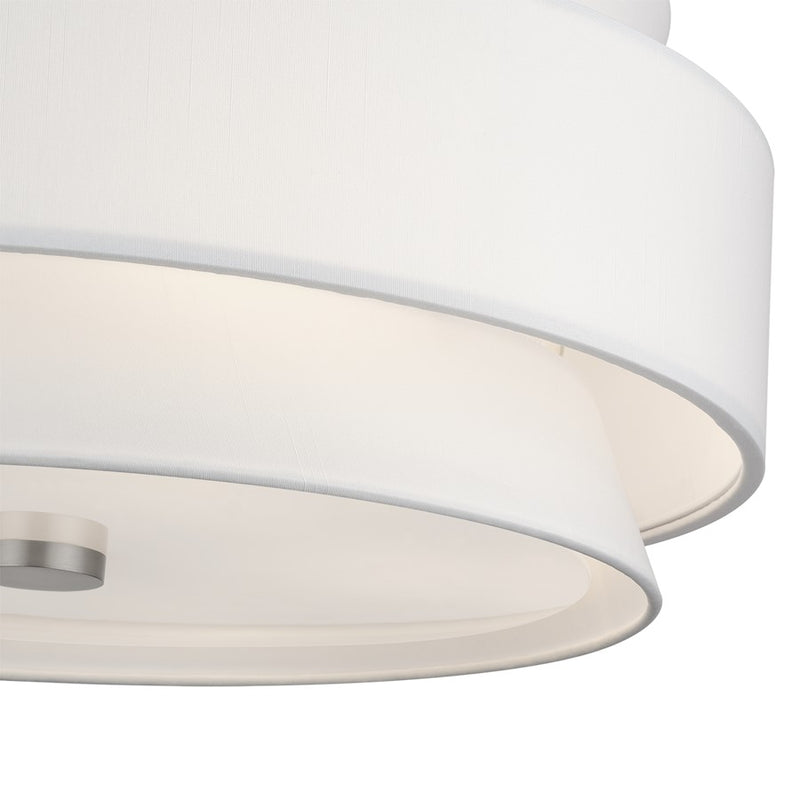 Livex Fontana 5Lt Semi-Flush, Brushed Nickel/White/White Fabric