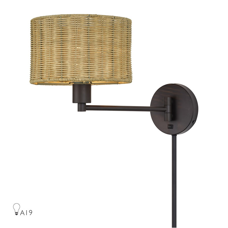 Livex Weavington 1Lt Swing Arm Wall Lamp, Bronze/Rustic Walnut - 60034-07