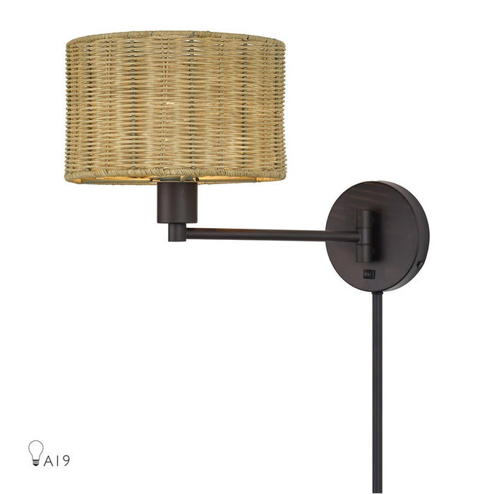 Livex Weavington 1Lt Swing Arm Wall Lamp, Bronze/Rustic Walnut - 60034-07