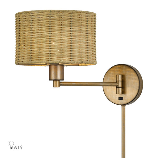 Livex Weavington 1Lt Swing Arm Wall Lamp, Gold/Rustic Walnut - 60034-48