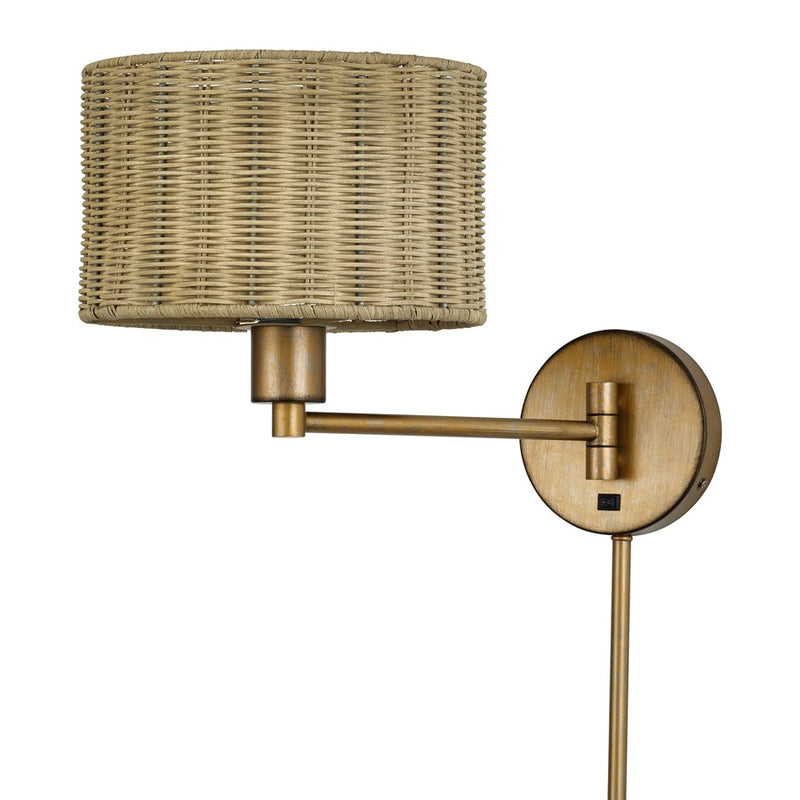Livex Weavington 1Lt Swing Arm Wall Lamp, Gold/Rustic Walnut