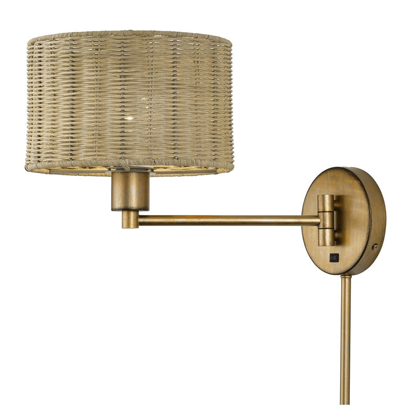 Livex Weavington 1Lt Swing Arm Wall Lamp, Gold/Rustic Walnut