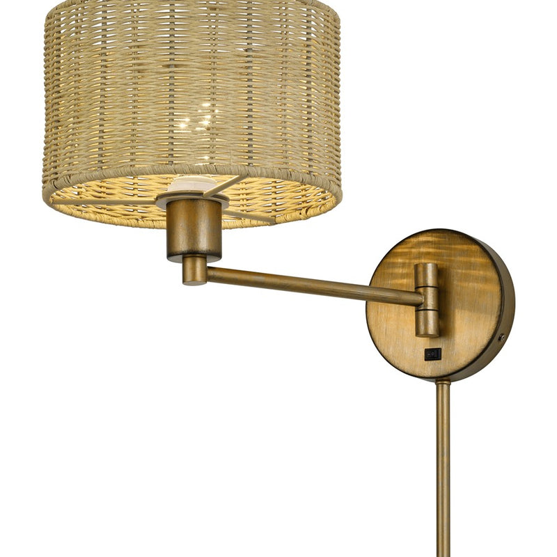 Livex Weavington 1Lt Swing Arm Wall Lamp, Gold/Rustic Walnut