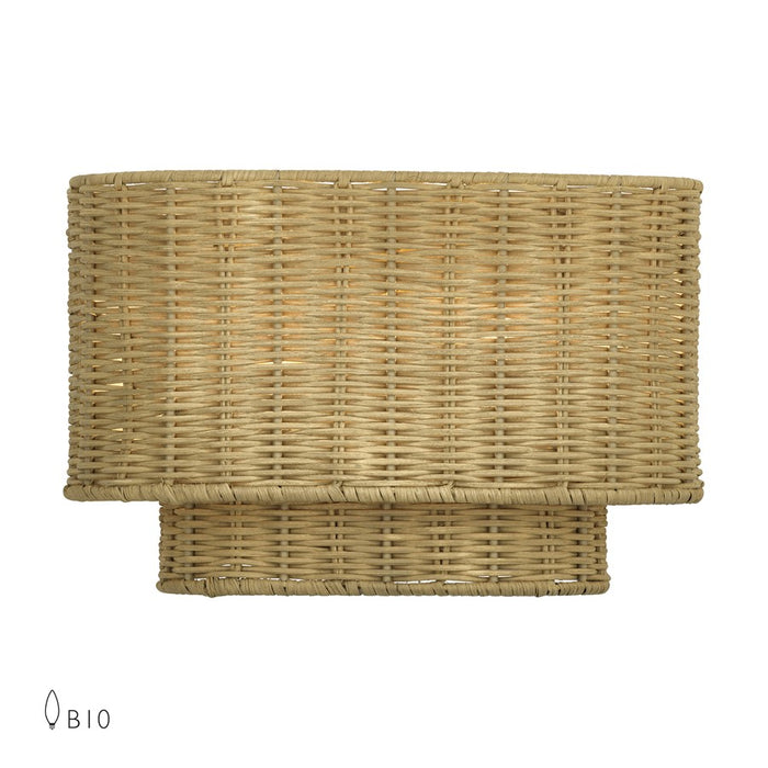 Livex Weavington 2Lt ADA 12" Sconce, Gold/Hand-Woven Rustic Walnut - 60037-48