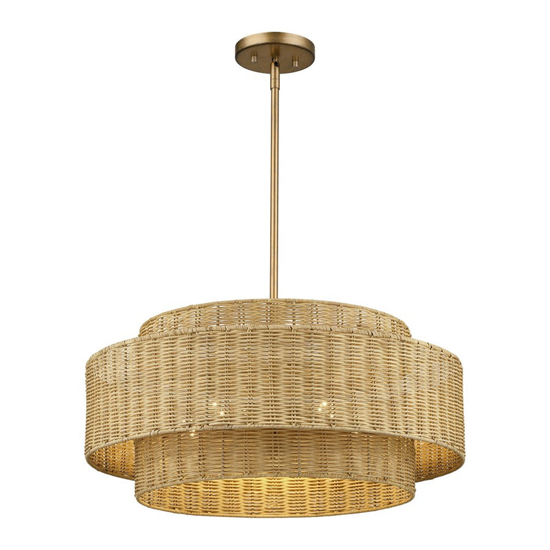 Livex Weavington 5Lt Pendant Chandelier, Gold/Rustic Walnut