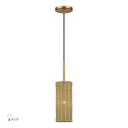 Livex Weavington 1Lt 5" Dia Mini Pendant, Gold/Rustic Walnut - 60040-48