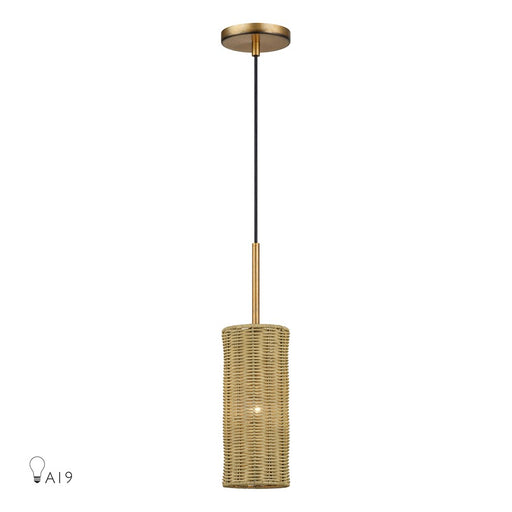 Livex Weavington 1Lt 5" Dia Mini Pendant, Gold/Rustic Walnut - 60040-48