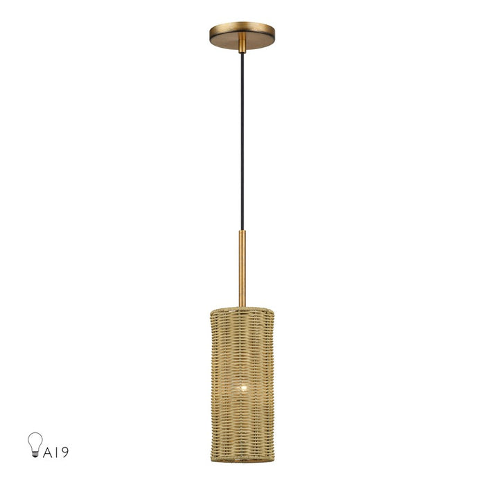 Livex Weavington 1Lt 5" Dia Mini Pendant, Gold/Rustic Walnut - 60040-48