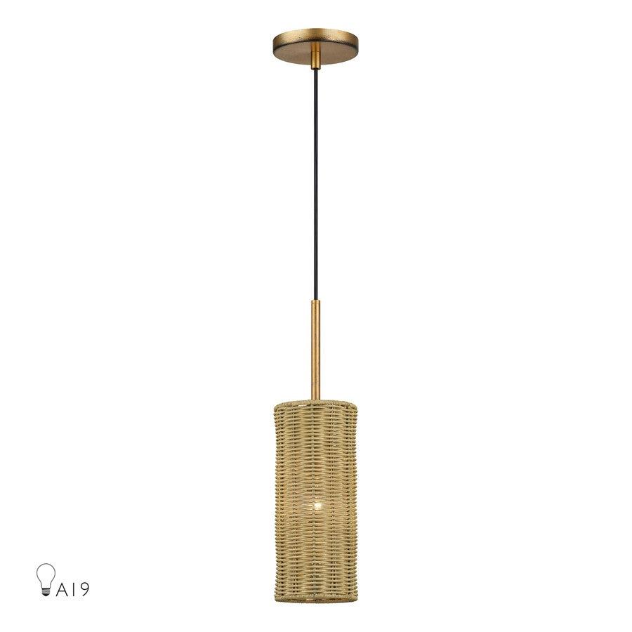 Livex Weavington 1Lt 5" Dia Mini Pendant, Gold/Rustic Walnut - 60040-48