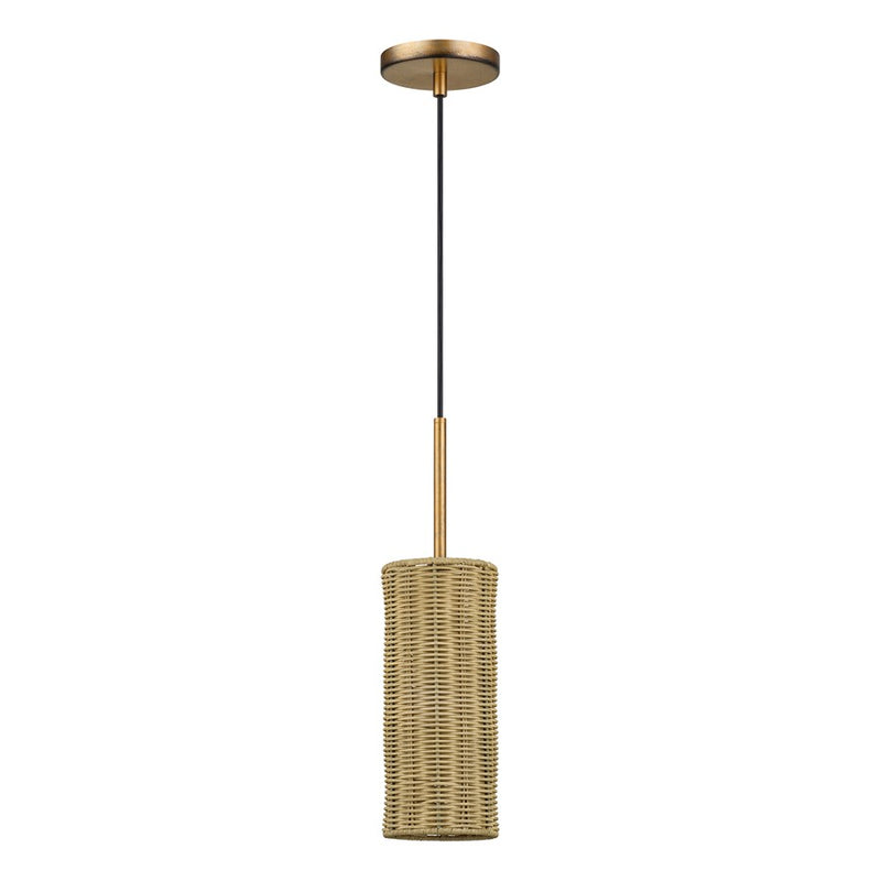 Livex Weavington 1Lt 5" Dia Mini Pendant, Gold/Rustic Walnut