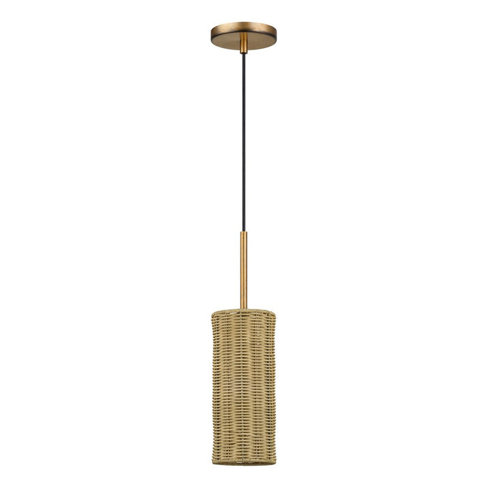 Livex Weavington 1Lt 5" Dia Mini Pendant, Gold/Rustic Walnut