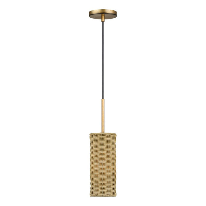 Livex Weavington 1Lt 5" Dia Mini Pendant, Gold/Rustic Walnut