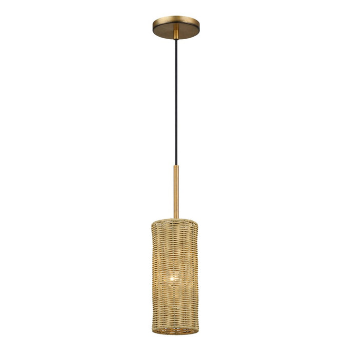 Livex Weavington 1Lt 5" Dia Mini Pendant, Gold/Rustic Walnut