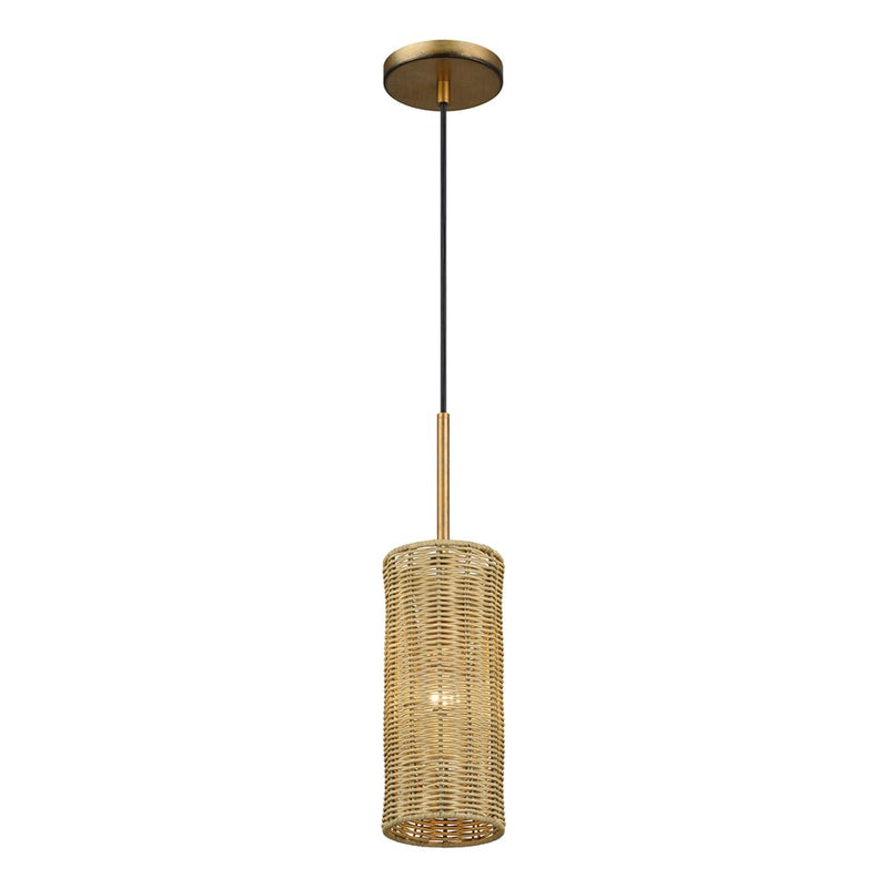 Livex Weavington 1Lt 5" Dia Mini Pendant, Gold/Rustic Walnut