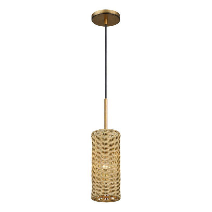 Livex Weavington 1Lt 5" Dia Mini Pendant, Gold/Rustic Walnut