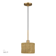 Livex Weavington 1Lt 8.5" Dia Mini Pendant, Gold/Rustic Walnut - 60041-48