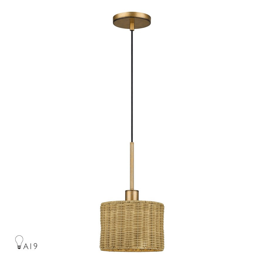 Livex Weavington 1Lt 8.5" Dia Mini Pendant, Gold/Rustic Walnut - 60041-48