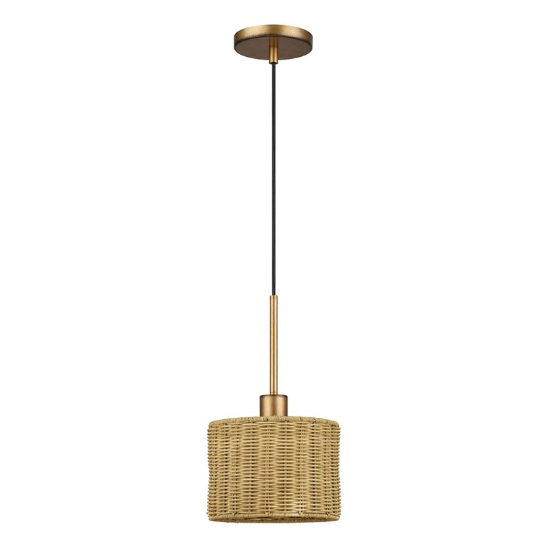 Livex Weavington 1Lt 8.5" Dia Mini Pendant, Gold/Rustic Walnut