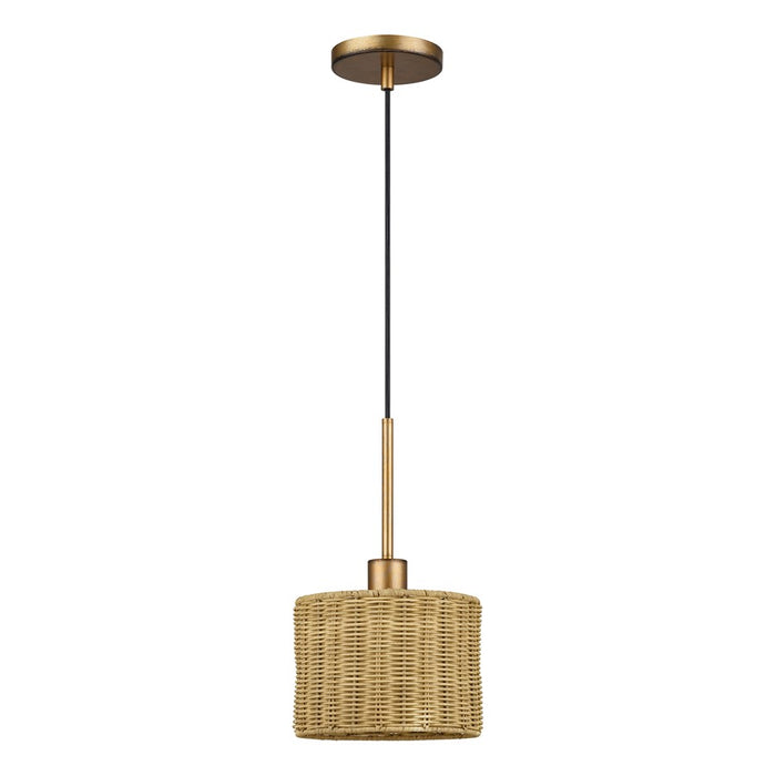 Livex Weavington 1Lt 8.5" Dia Mini Pendant, Gold/Rustic Walnut