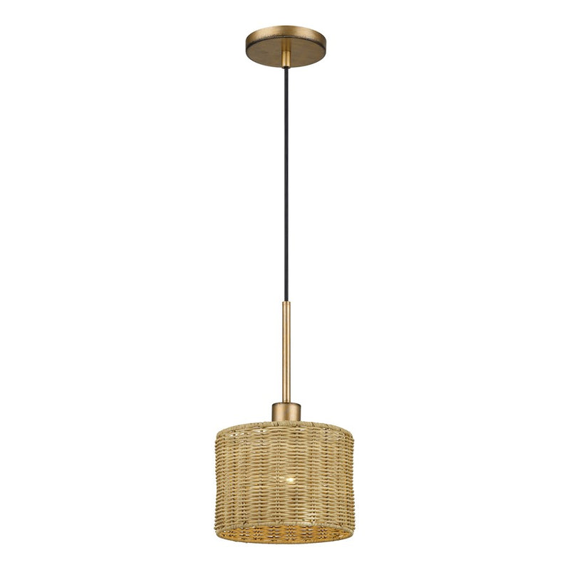 Livex Weavington 1Lt 8.5" Dia Mini Pendant, Gold/Rustic Walnut