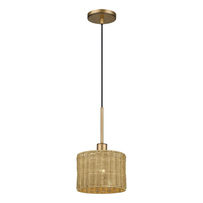 Livex Weavington 1Lt 8.5" Dia Mini Pendant, Gold/Rustic Walnut