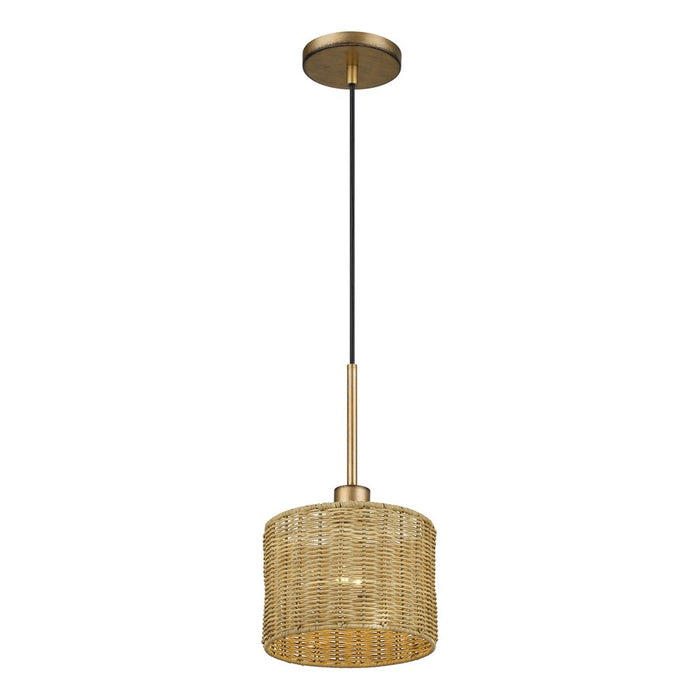Livex Weavington 1Lt 8.5" Dia Mini Pendant, Gold/Rustic Walnut